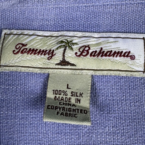 Tommy Bahama Silk Button Down Shirt Men's L Blue Palm Tree Tropical - Picture 6 of 14